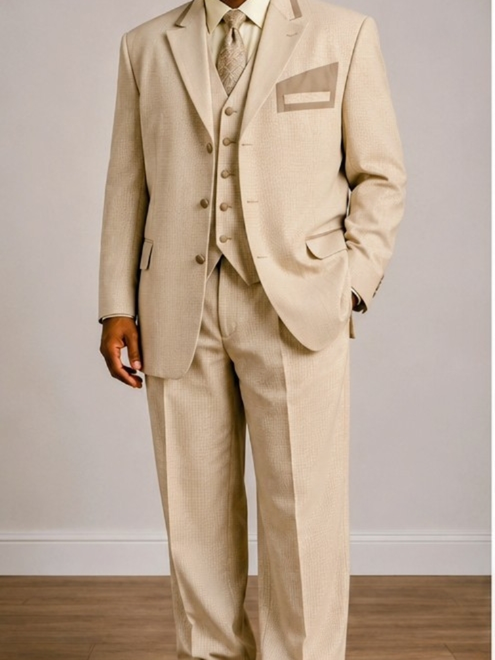 Tailored Light Beige Three-Piece Suit with Vest